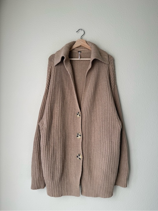 Free People Sweaters - Free People Taupe Chunky Collared Button Cardigan